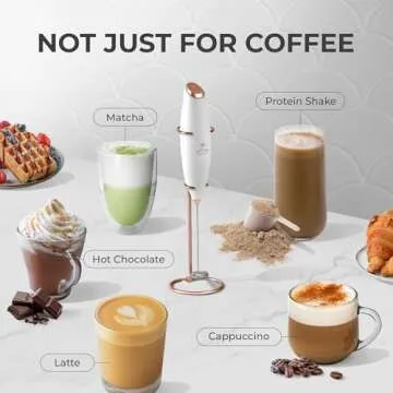 Zulay Powerful Milk Frother (4 Duracell Batteries Included) - Handheld Milk Frother Wand Drink Mixer for Coffee - Powerful Milk Foamer for Cappuccino, Matcha - Exec White & Rose Gold