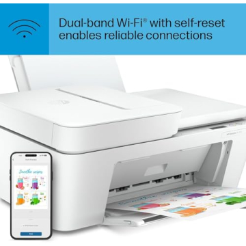 HP DeskJet 4133 All-in-One Wireless Printer Print Copy Scanner Send Mobile Fax 35 Sheets ADFInkjet Printers 8.5 ppm Black 5.5 ppm Color Print from Phone Tablet Smart App, 26Q92A White (Renewed)