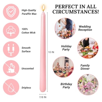 10 Inch Baby-Pink Taper Candles - Elegant and Dripless
