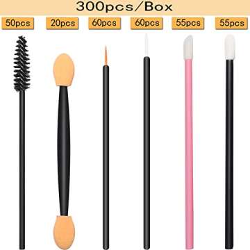 300pcs Disposable Makeup Tool Kit,Brow brush/Mascara brush/Lip Applicators/Eyeshadow applicators/Eye liner brush,JASSINS Makeup Disposable Accessories With Organizer Box