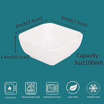 BPFY 12 Pack 3 oz Ceramic Dip Bowls, Kitchen Dining Entertaining Dipping Sauce Bowls, White Condimen...