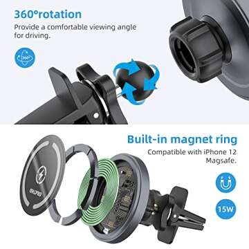 OHLPRO MagSafe Car Mount Charger iPhone Wireless Car Charger, Stick on Dashboard Magnetic Phone Holder Mount for iPhone 16 Pro Plus Max 15 14 13 12 Series, 15W Fast Charging, Aluminum Shell
