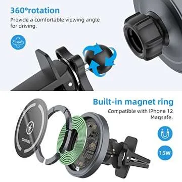OHLPRO MagSafe Car Mount Charger iPhone Wireless Car Charger, Stick on Dashboard Magnetic Phone Holder Mount for iPhone 16 Pro Plus Max 15 14 13 12 Series, 15W Fast Charging, Aluminum Shell