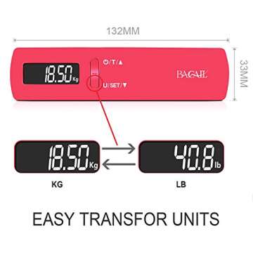 BAGAIL BASICS Digital Luggage Scale, 110lbs Hanging Baggage Scale with Backlit LCD Display, Portable Suitcase Weighing Scale, Travel Luggage Weight Scale with Hook, Strong Straps for Travelers Fushica