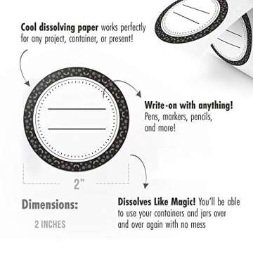 MESS Dissolvable Canning Labels for Jars – 200 Dissolvable Mason Jar Labels - Dissolvable Food Labels for Containers - Jam Homemade Canning Jar Labels Stickers - Removable Mason Jar Labels 2" Black