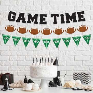 Pre-Strung Game Time Football Banner - No DIY - Football Party Banner - Pre-Strung Garland on 8 ft S...