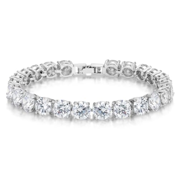 KEZEF Cubic Zirconia Tennis Bracelet, Silver Plated 7mm Round, 7 in - CZ Tennis Bracelet for Womens ...