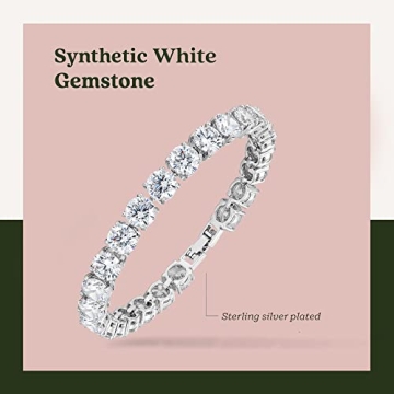 KEZEF Cubic Zirconia Tennis Bracelet, Silver Plated 7mm Round, 7 in - CZ Tennis Bracelet for Womens Jewelry - Cubic Zirconia Women Bracelets - White CZ