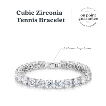 KEZEF Cubic Zirconia Tennis Bracelet, Silver Plated 7mm Round, 7 in - CZ Tennis Bracelet for Womens Jewelry - Cubic Zirconia Women Bracelets - White CZ