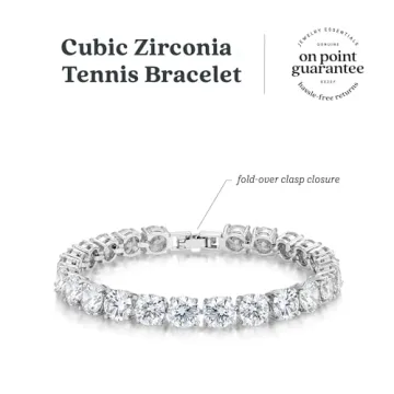 KEZEF Cubic Zirconia Tennis Bracelet, Silver Plated 7mm Round, 7 in - CZ Tennis Bracelet for Womens Jewelry - Cubic Zirconia Women Bracelets - White CZ