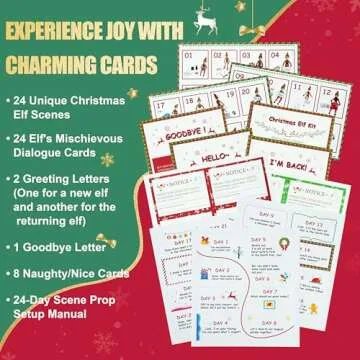 YFOMLLS 24-Day Chrismas Elf Kit Christmas Elf Adventure Kit 2024 with 24 Days Christmas Elf Scenes Idea Kit Using Elf Props & Accessories Elf Box Kit 24 Days of Christmas Elf Helper Kit
