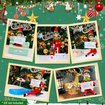 YFOMLLS 24-Day Chrismas Elf Kit Christmas Elf Adventure Kit 2024 with 24 Days Christmas Elf Scenes Idea Kit Using Elf Props & Accessories Elf Box Kit 24 Days of Christmas Elf Helper Kit