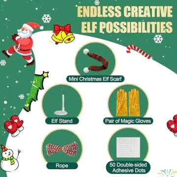 YFOMLLS 24-Day Chrismas Elf Kit Christmas Elf Adventure Kit 2024 with 24 Days Christmas Elf Scenes Idea Kit Using Elf Props & Accessories Elf Box Kit 24 Days of Christmas Elf Helper Kit