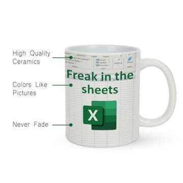 KRLWO Funny Coffee Mug Spreadsheet Excel Mug Freak in the Sheets Mug Novelty Funny Accountant Mug for Finance, Bankers, and Coworkers Accounting Boss, Friends, NA, CPA, CFO, Analysts