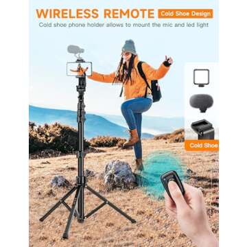 71" Phone Tripod with Remote for Smartphones and Cameras