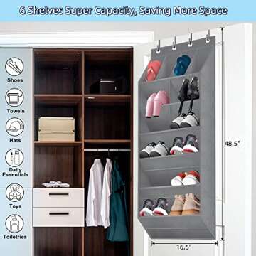 TIOYOTY Over The Door Shoe Organizer Hanging Shoe Organizer with Large Deep Pockets Door Shoe Rack for Narrow Door Hanging Shoe Rack Multifunction Shoe Holder for Dorm Closet Door, Grey