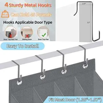 TIOYOTY Over The Door Shoe Organizer Hanging Shoe Organizer with Large Deep Pockets Door Shoe Rack for Narrow Door Hanging Shoe Rack Multifunction Shoe Holder for Dorm Closet Door, Grey