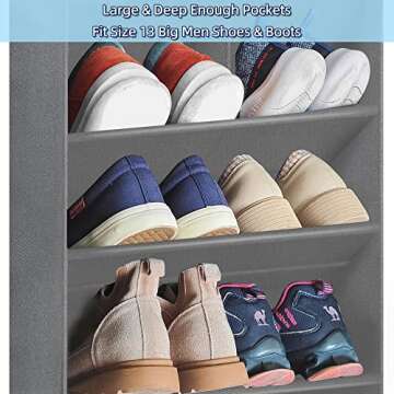 TIOYOTY Over The Door Shoe Organizer Hanging Shoe Organizer with Large Deep Pockets Door Shoe Rack for Narrow Door Hanging Shoe Rack Multifunction Shoe Holder for Dorm Closet Door, Grey