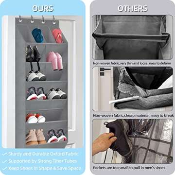 TIOYOTY Over The Door Shoe Organizer Hanging Shoe Organizer with Large Deep Pockets Door Shoe Rack for Narrow Door Hanging Shoe Rack Multifunction Shoe Holder for Dorm Closet Door, Grey