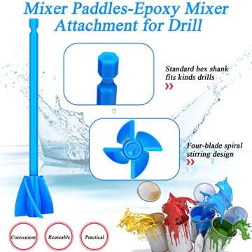 12 Pieces Epoxy Mixer Attachment for Drill Helix Paint Mixer Reusable Paint Stirrers Drill Attachment for Resin for Jewelry Resin Casting Molds (Red, Blue, Black, White)