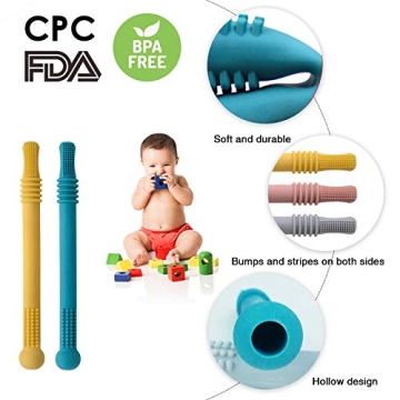 Hollow Teether Tubes - Silicone Baby Teething Straws (BPA Free)
