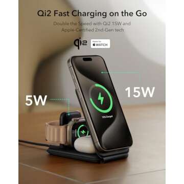 ESR Qi2 3 in 1 Charging Station for Apple, [Certified] Apple Watch Charger & Qi2 15W MagSafe Charger...