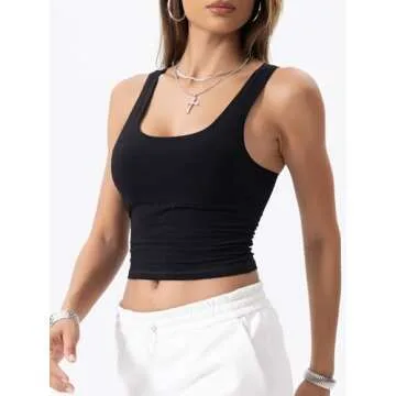 Danysu Women Cotton Rib Tank Top with Built in Bra