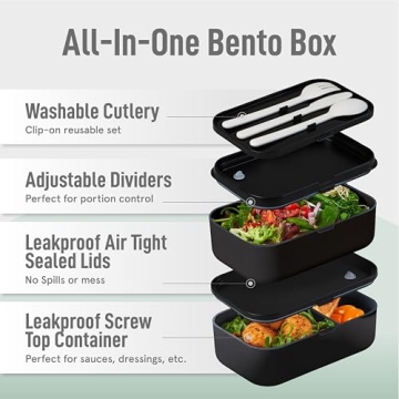KARRICO Double Premium Bento Box, 67 fl oz BPA-Free - Black Stackable Lunch Box with Leak-Proof Lids & Dividers, Perfect for Christmas Meal Prep, Holiday Lunches & Portion Control