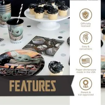Baby Yoda Birthday Decorations | Mandalorian Party Supplies | Star Wars Birthday Decorations | Baby Yoda Party Supplies | Serves 16 | With Banner, Table Cover, Plates, Cups, Napkins, Button