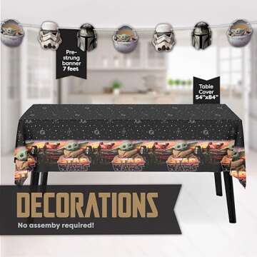 Baby Yoda Birthday Decorations | Mandalorian Party Supplies | Star Wars Birthday Decorations | Baby Yoda Party Supplies | Serves 16 | With Banner, Table Cover, Plates, Cups, Napkins, Button