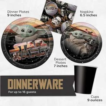 Baby Yoda Birthday Decorations | Mandalorian Party Supplies | Star Wars Birthday Decorations | Baby Yoda Party Supplies | Serves 16 | With Banner, Table Cover, Plates, Cups, Napkins, Button