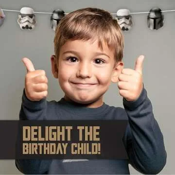 Baby Yoda Birthday Decorations | Mandalorian Party Supplies | Star Wars Birthday Decorations | Baby Yoda Party Supplies | Serves 16 | With Banner, Table Cover, Plates, Cups, Napkins, Button