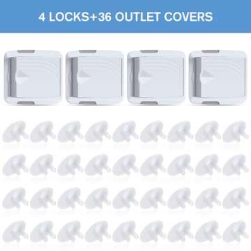 HelloPony 4Pack Sliding Door Lock with 36 Pack Must Use Clear Outlet Covers-Baby Proofing Window Locks-Proof Sliding Glass Door Lock, Patios Doors, Closet Doors-No Drilling Tools Needed …