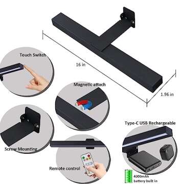 MIOBLUE LED Picture Lights with Remote, 16in Metal Battery Operated Picture Light,Rechargeable Displ...