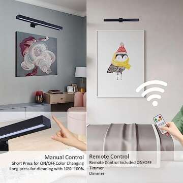 MIOBLUE LED Picture Lights with Remote, 16in Metal Battery Operated Picture Light,Rechargeable Display Lamp,Dimmable Dartboard Light with Timer for Frame Wall Portrait Art, 2Pack