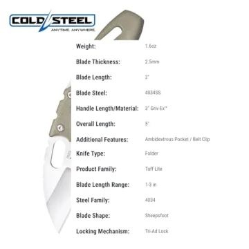Cold Steel Mini Tuff Lite Pocket Folding Knife for EDC