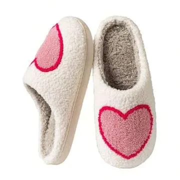 QQGB Women's Men's Cute Fuzzy Heart Slippers Memory Foam Fluffy Valentines Day Slippers Cozy House Slippers Indoor Outdoor Shoes Pink-37-38