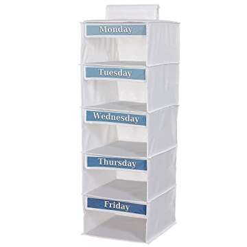 5-Shelf Weekly/Weekday Clothes Organizer for Kids (33”) School/ Day of the Week, Monday through Friday