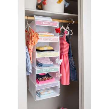5-Shelf Weekly/Weekday Clothes Organizer for Kids (33”) School/ Day of the Week, Monday through Friday