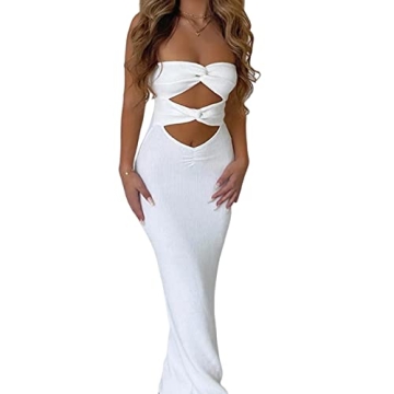 NUFIWI Women's Sexy Strapless Cutout Backless Maxi Dress