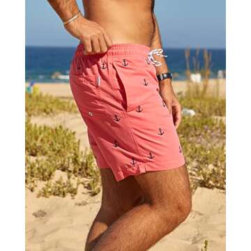 MaaMgic Mens Quick Dry Anchor Swim Trunks with Mesh Lining Swimwear Bathing Suits,Red-glm009,Large