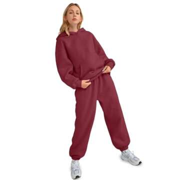 AUTOMET Sweatsuits Women 2 Piece Outfit Lounge Two Piece Sets Fall Fashion 2025 Tracksuits Oversized Sweatshirt and Sweatpants Casual Teen Girls Clothing Red S