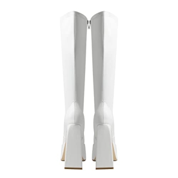 Mattiventon White Platform Boots for Women Stylish Chunky Heels