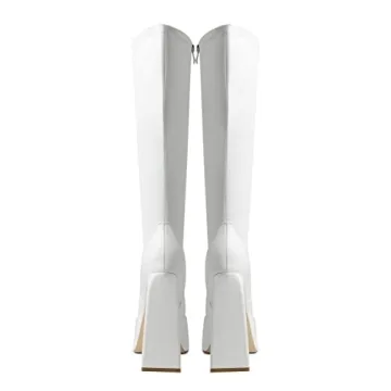 Mattiventon White Platform Boots for Women Stylish Chunky Heels