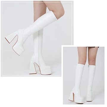 Mattiventon White Platform Boots for Women Stylish Chunky Heels