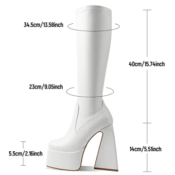 Mattiventon White Platform Boots for Women Stylish Chunky Heels
