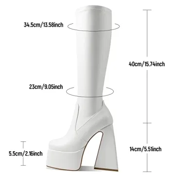 Mattiventon White Platform Boots for Women Stylish Chunky Heels