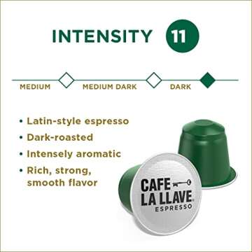 Cafe La Llave Espresso Pods: Dark Roast, Intensity 11, Eco-Friendly