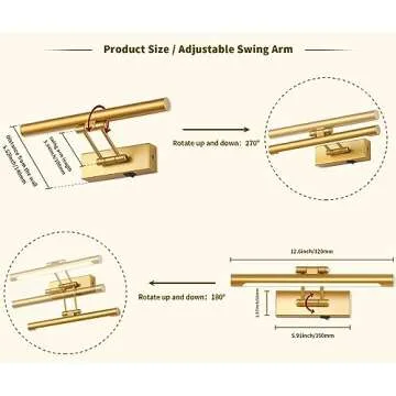 7Degobii Battery Operated Picture Lights with Remote and Timer,Wireless Art Light for Paintings with Adjustable Swing Arm Gold Gallery Lights 12in Rechargeable Wall Sconce