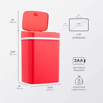 Ninestars DZT-12-5RS Bedroom or Bathroom Automatic Touchless Infrared Motion Sensor Trash Can, 3 Gal 12 L, ABS Plastic (Rectangular, Rose) Trashcan